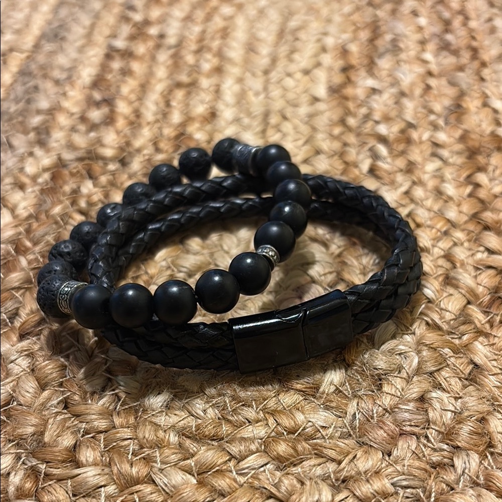 Black Beaded and Braided Bracelet Set